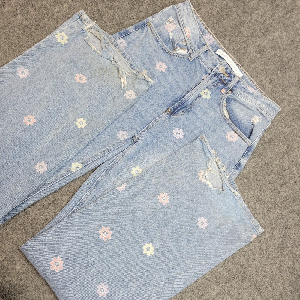 Tinseltown Jeans Womens 9 Blue Denim Floral Peace Distressed Boho Cottage Core